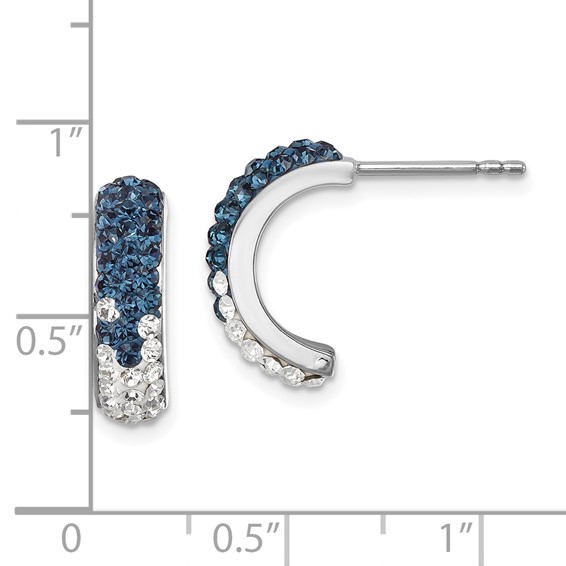 Sterling Silver Rhodium-Plated Polished Blue and White Crystal J-Hoop Earrings