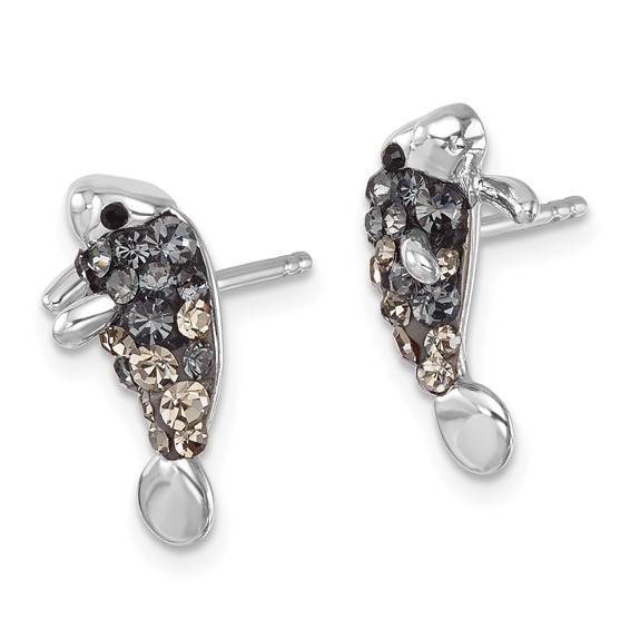 Sterling Silver Rhodium-plated Polished Grey Crystal Manatee Post Earrings