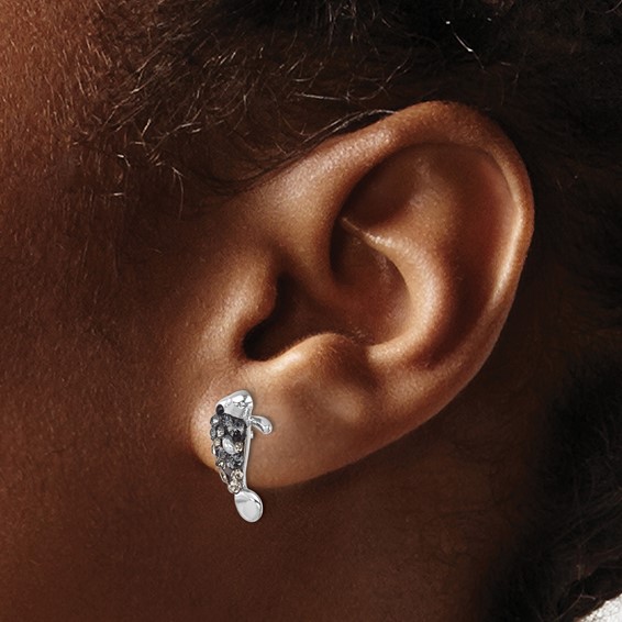 Sterling Silver Rhodium-plated Polished Grey Crystal Manatee Post Earrings