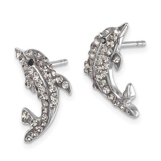 Sterling Silver Rhodium-plated Polished Pale Blue Crystal Dolphin Post Earrings