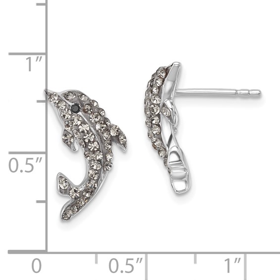 Sterling Silver Rhodium-plated Polished Pale Blue Crystal Dolphin Post Earrings