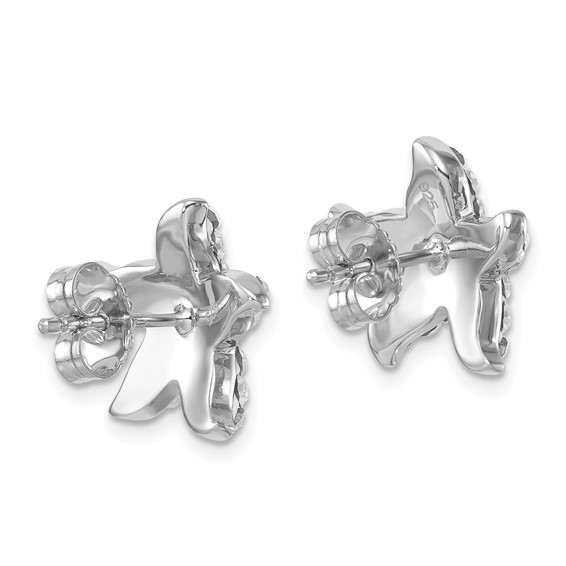 Sterling Silver Rhodium-plated Polished White Crystal Starfish Post Earrings