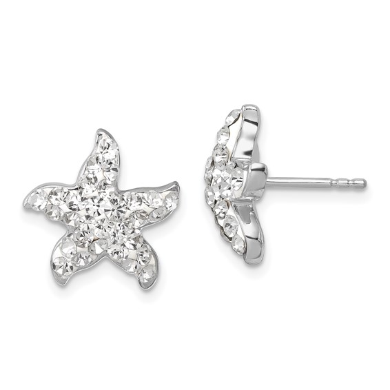 Sterling Silver Rhodium-plated Polished White Crystal Starfish Post Earrings