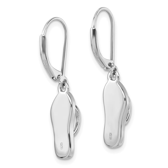 Sterling Silver Rhodium-plated Polished White Crystal Flip Flop Dangle Leverback Earrings
