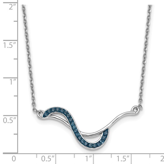 Sterling Silver Rhodium-Plated Polished Blue Crystal Fashion Wave 16.5 inch with a 1 inch extention Necklace
