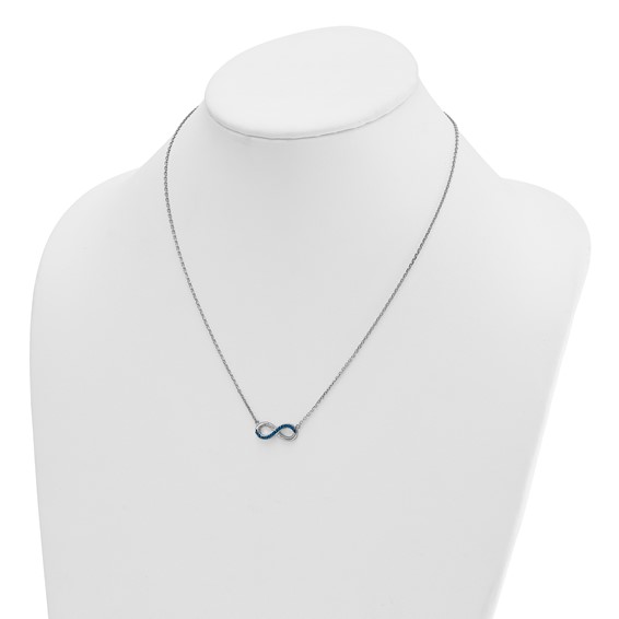 Sterling Silver Rhodium-Plated Polished Blue Crystal Eternity 16.5 inch with a 2 inch extention Necklace