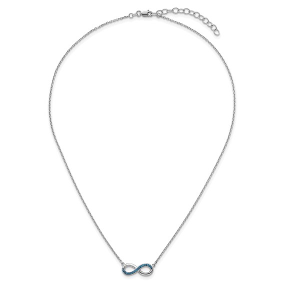 Sterling Silver Rhodium-Plated Polished Blue Crystal Eternity 16.5 inch with a 2 inch extention Necklace