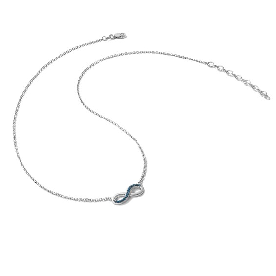 Sterling Silver Rhodium-Plated Polished Blue Crystal Eternity 16.5 inch with a 2 inch extention Necklace
