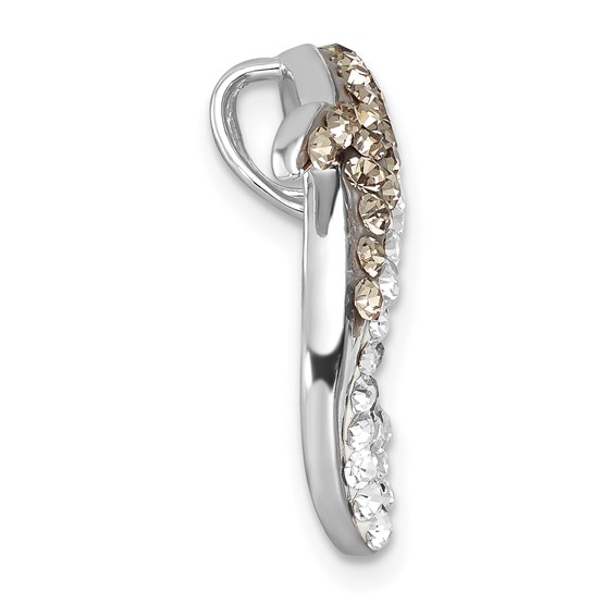 Sterling Silver Rhodium-Plated Polished Gray and White Crystal Dolphin Chain Slide