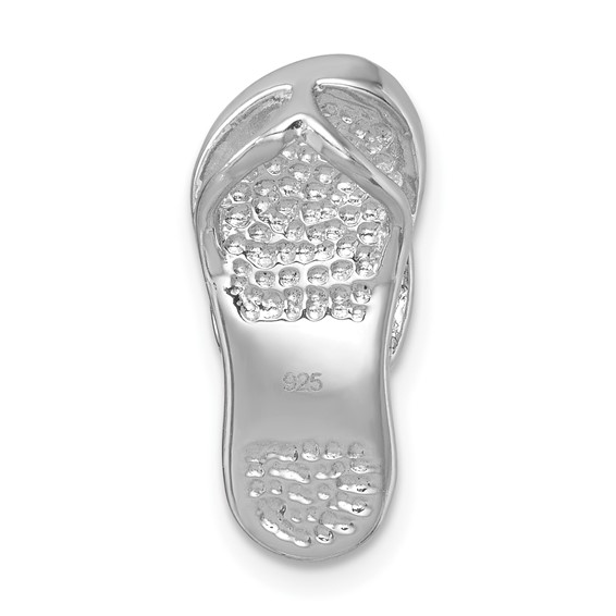 Sterling Silver Rhodium-plated Polished Blue Crystal Flip Flop Chain Slide