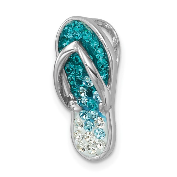 Sterling Silver Rhodium-plated Polished Blue Crystal Flip Flop Chain Slide