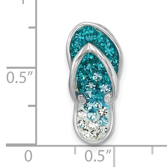 Sterling Silver Rhodium-plated Polished Blue Crystal Flip Flop Chain Slide