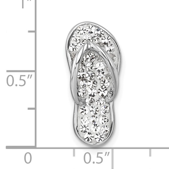 Sterling Silver Rhodium-plated Polished White Crystal Flip Flop Chain Slide