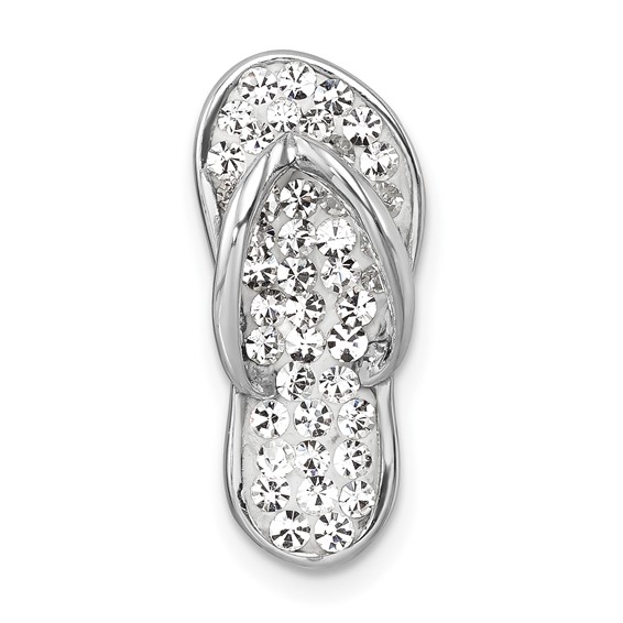 Sterling Silver Rhodium-plated Polished White Crystal Flip Flop Chain Slide
