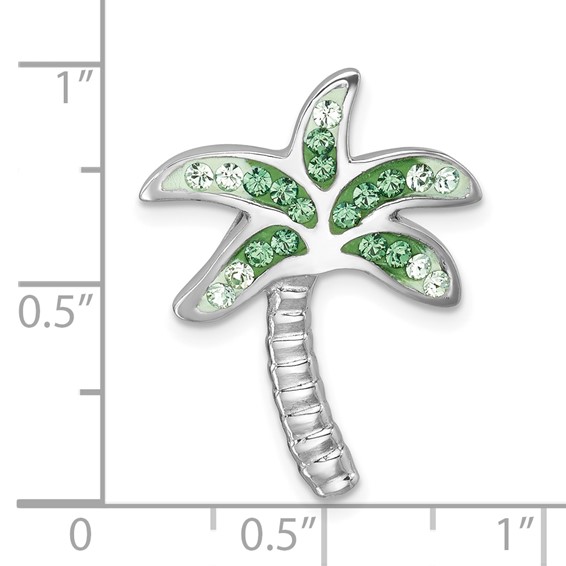Sterling Silver Rhodium-Plated Polished Green Crystal Palm Tree Chain Slide