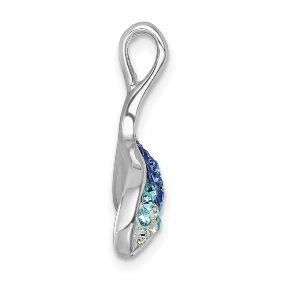 Sterling Silver Rhodium-Plated Polished Crystal Whales Tail Pendant