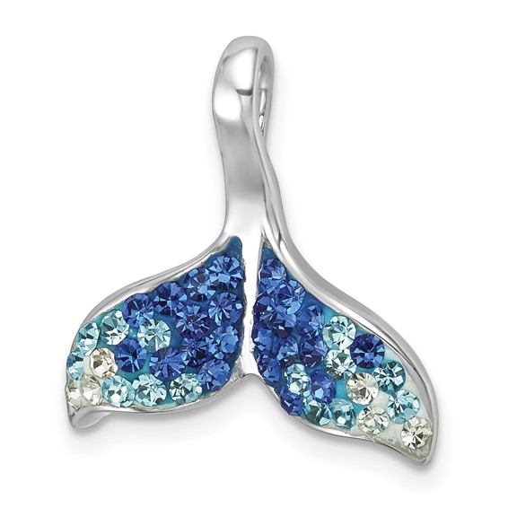 Sterling Silver Rhodium-Plated Polished Crystal Whales Tail Pendant
