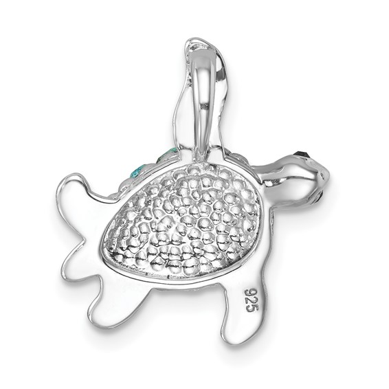 Sterling Silver Rhodium-plated Polished Crystal Turtle Chain Slide