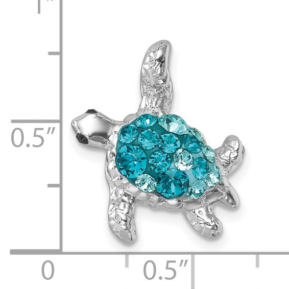 Sterling Silver Rhodium-plated Polished Crystal Turtle Chain Slide