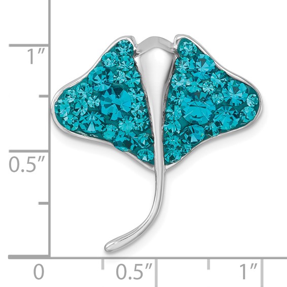 Sterling Silver Rhodium-plated Polished Blue Crystal Ray Pendant