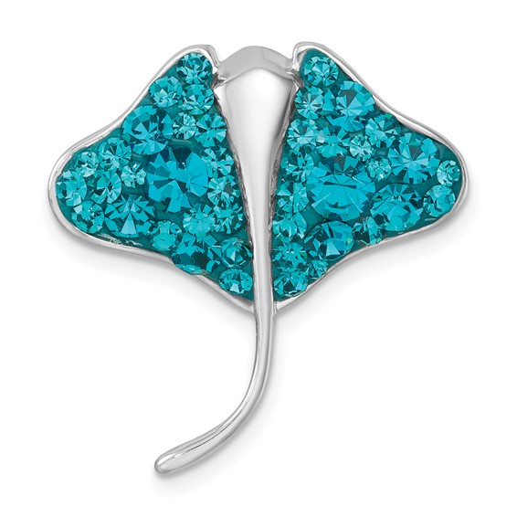 Sterling Silver Rhodium-plated Polished Blue Crystal Ray Pendant