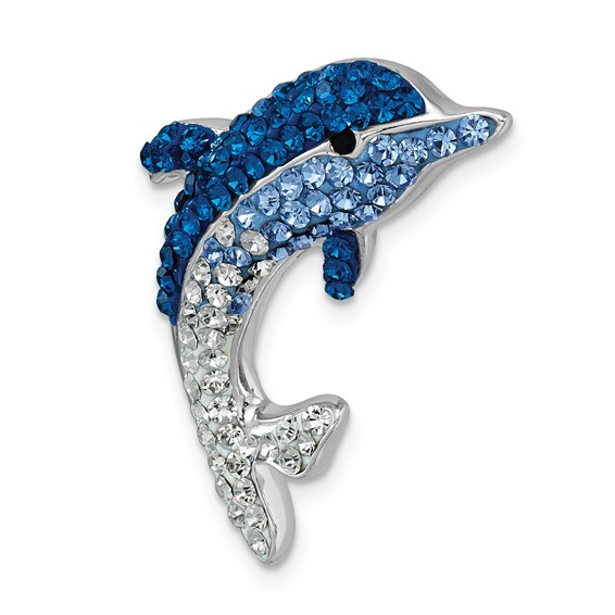 Sterling Silver Rhodium-Plated Large Crystal Dolphin Slide