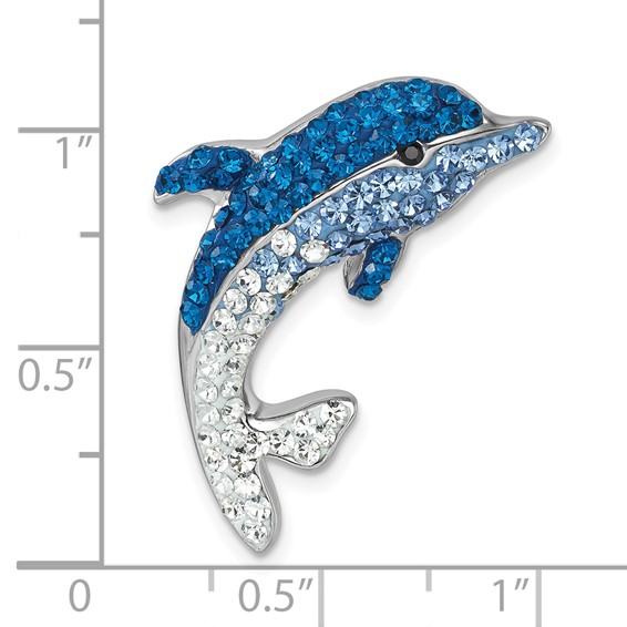 Sterling Silver Rhodium-Plated Large Crystal Dolphin Slide