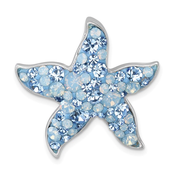 Sterling Silver Rhodium-plated Polished Crystal Starfish Chain Slide