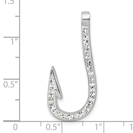 Sterling Silver Rhodium-Plated Polished Crystal Hook Pendant