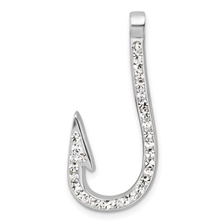 Sterling Silver Rhodium-Plated Polished Crystal Hook Pendant