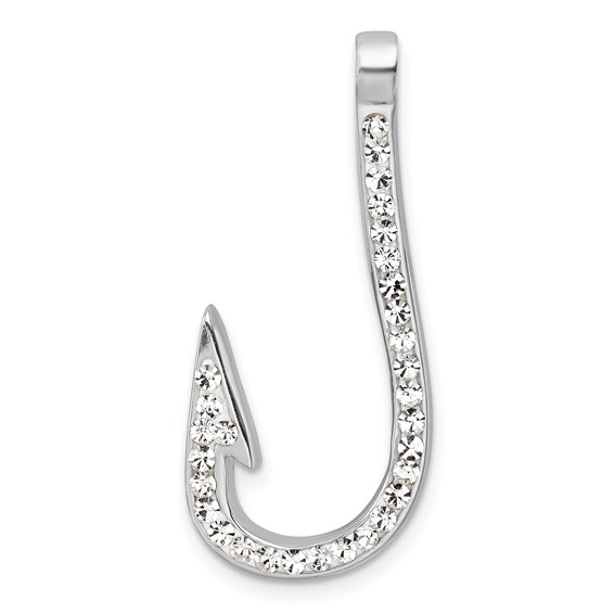 Sterling Silver Rhodium-Plated Polished Crystal Hook Pendant
