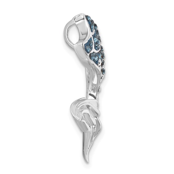 Sterling Silver Rhodium-Plated Polished Crystal Mermaid Tail Chain Slide