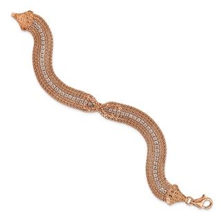 Sterling Silver 6.75in Rose Multirow Chain w/ Center Crystal Bracelet