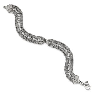 Sterling Silver 6.75in Multirow Chain w/ Center Crystal Bracelet