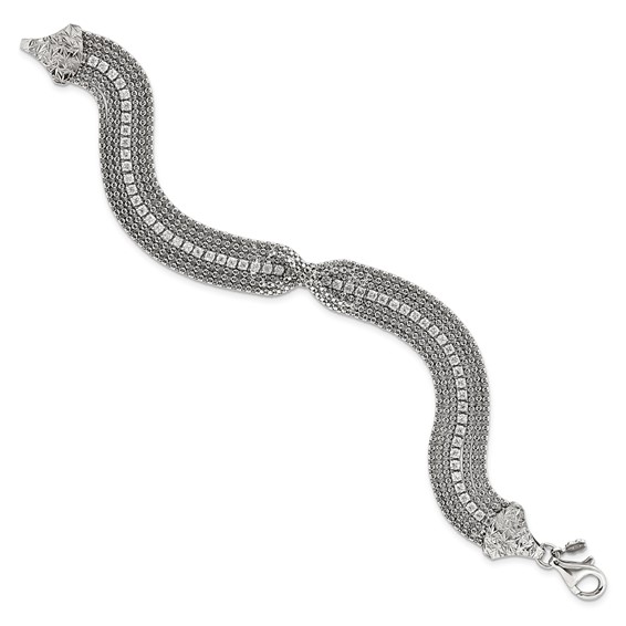 Sterling Silver 6.75in Multirow Chain w/ Center Crystal Bracelet