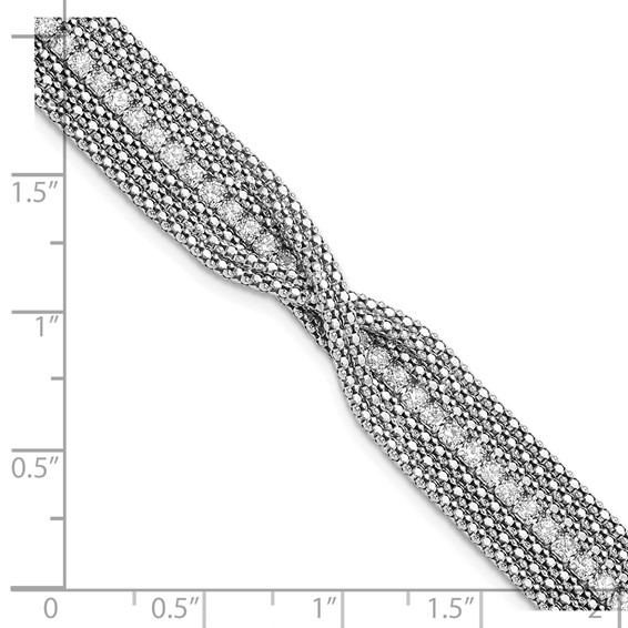 Sterling Silver Rhodium-plated Multirow Chain & Crystal Bracelet