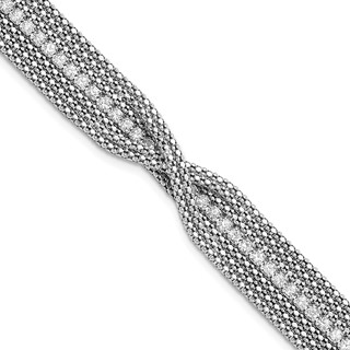 Sterling Silver Rhodium-plated Multirow Chain & Crystal Bracelet