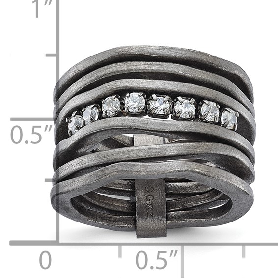 Sterling Silver Black-plated Satin Multi-row CZ Ring