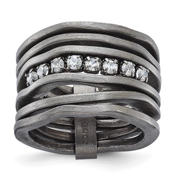 Sterling Silver Black-plated Satin Multi-row CZ Ring