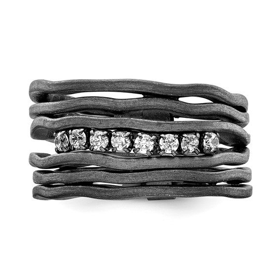 Sterling Silver Satin finish multirow CZ ring-Black