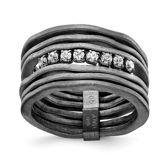 Sterling Silver Satin finish multirow CZ ring-Black
