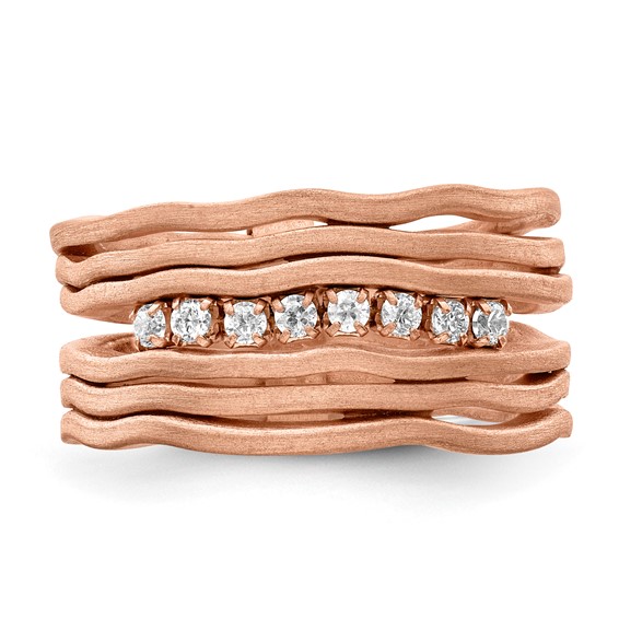 Sterling Silver Satin finish multirow CZ ring-Rose