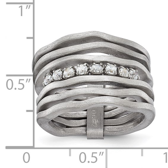 Sterling Silver Rhodium Plated Satin Finish Multi-row CZ Ring