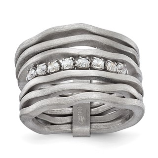 Sterling Silver Rhodium Plated Satin Finish Multi-row CZ Ring