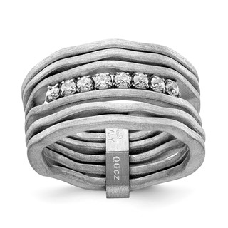 Sterling Silver Satin finish multirow CZ ring-Rhodium
