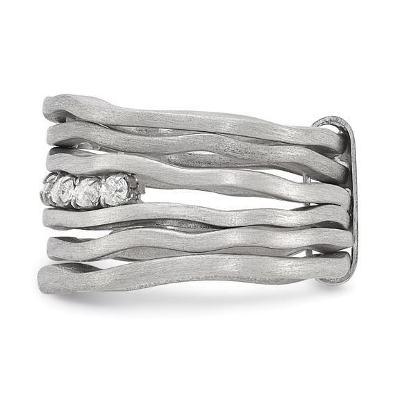 Sterling Silver Rhodium Plated Satin Finish Multi-row CZ Ring