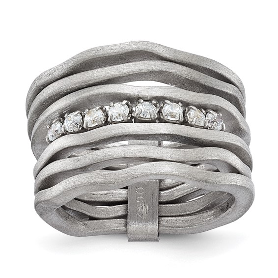 Sterling Silver Rhodium Plated Satin Multi-row CZ Ring