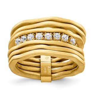 Sterling Silver Satin finish multirow CZ ring-Yellow