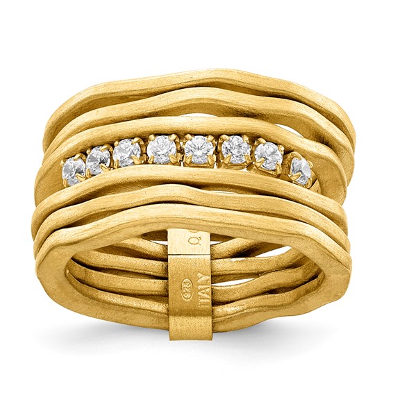 Sterling Silver Satin finish multirow CZ ring-Yellow