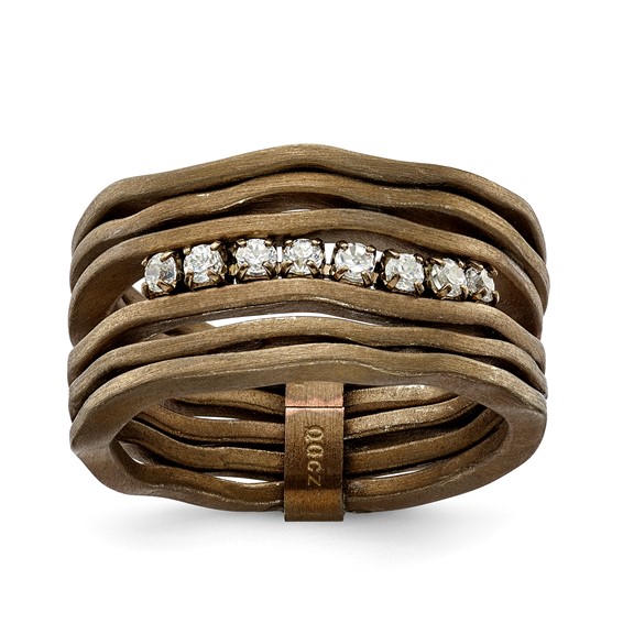 Sterling Silver Satin finish multirow CZ ring-Chocolate